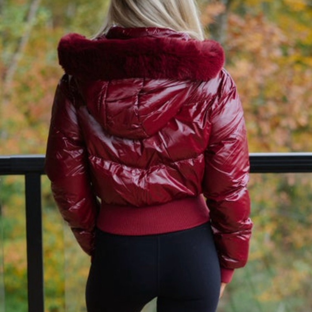 These Three - Women's Burgundy Puffer Jacket - Picture 4 of 9